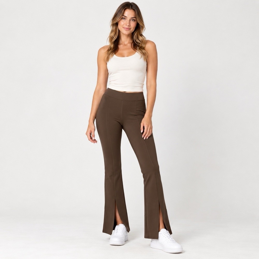 Alo Yoga Split-Hem Boot Flare Pants M Brown High Rise 33" Inseam